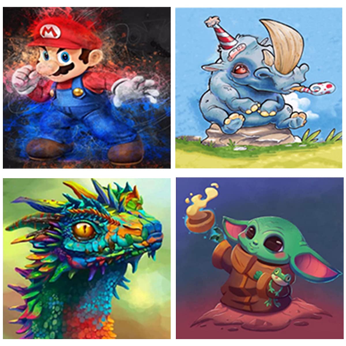 4 Pack 5D Full Drill Cartoon Diamond Painting Kit,EVERMARKET DIY Diamond Rhinestone Painting Kits for Adults and Beginner Embroidery Arts Craft 12 X 12 Inch Home Decor Gift(Cartoon Alien Dragon)