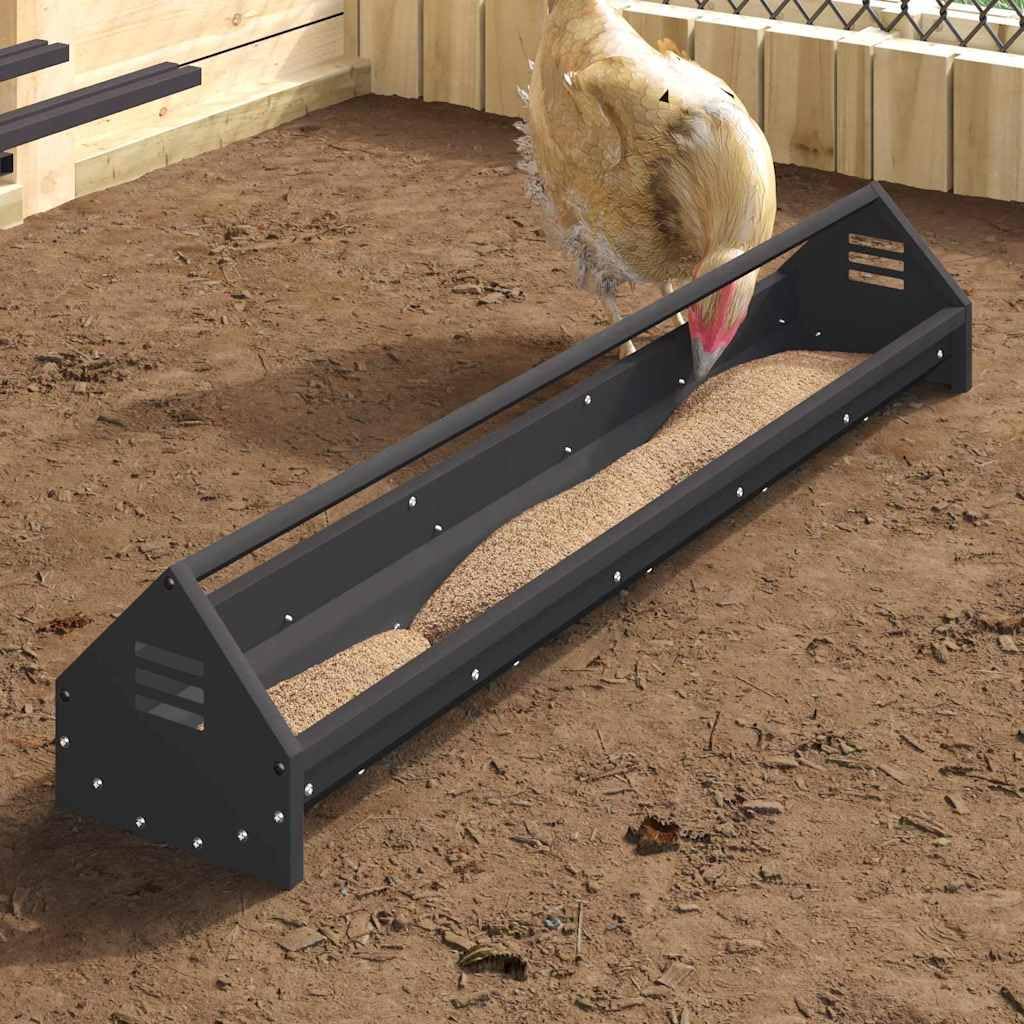 vidaXL Canalón de alimentación para Pollos Negro 108 x 20,5 x 20 cm, Comedero para Pollos Moderno y Resistente, Gran Capacidad, accesible para el Clima, Ideal para Granjas