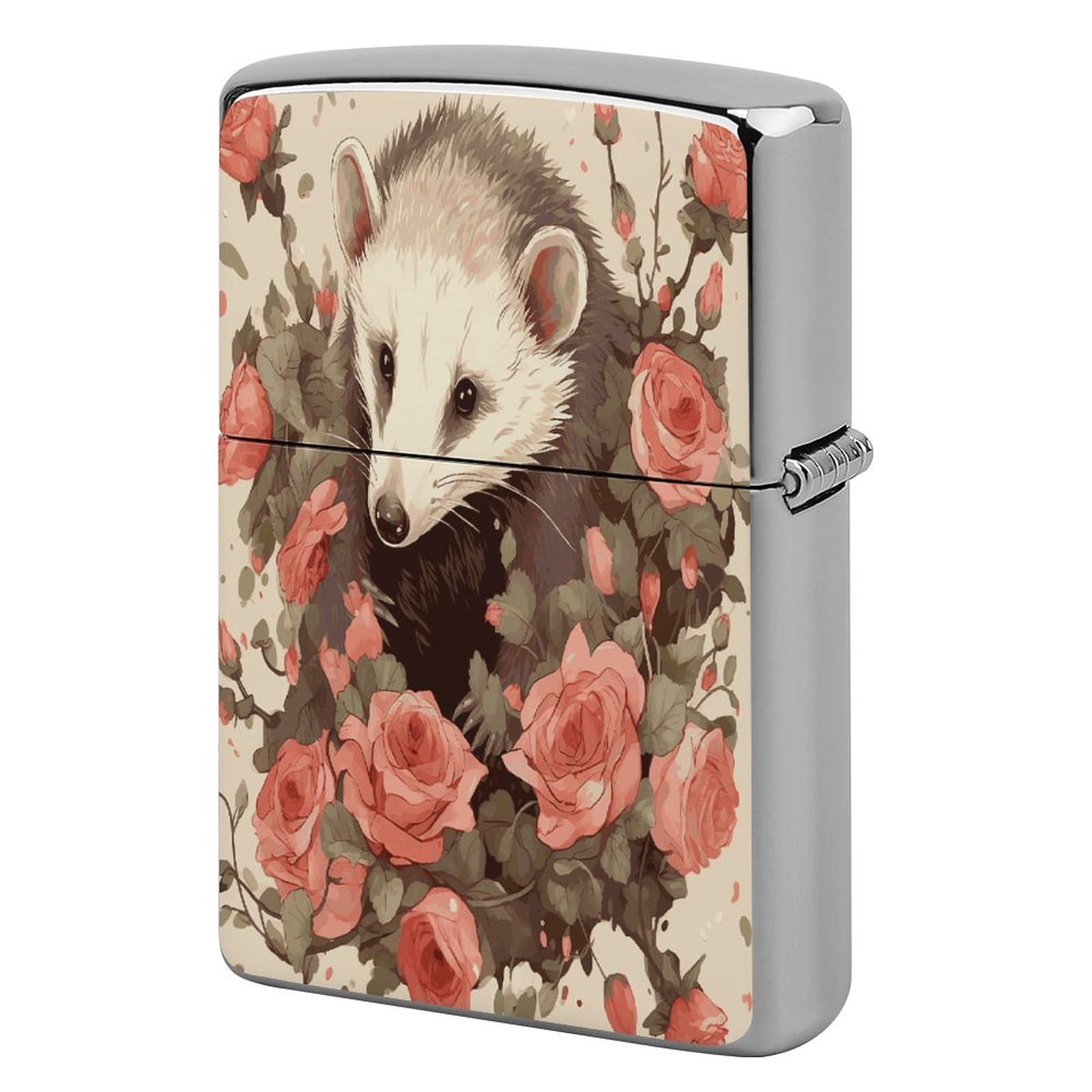 Fekiloot Style Opossum And Roses Lighter Case Cover Metal Lighter Case