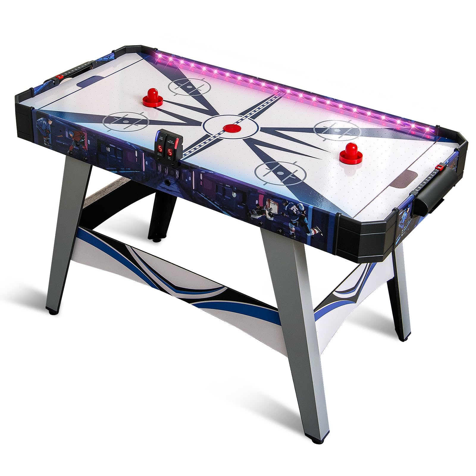 HOMASIS Hockey da Tavolo con 2 Spingitori e Dischi, Poggia Piedi Regolabili, Motore Potente da 12 V, Segnapunti, Air Hockey da Tavolo per Famiglia, Bar, Casa, 137 x 65 x 86 cm