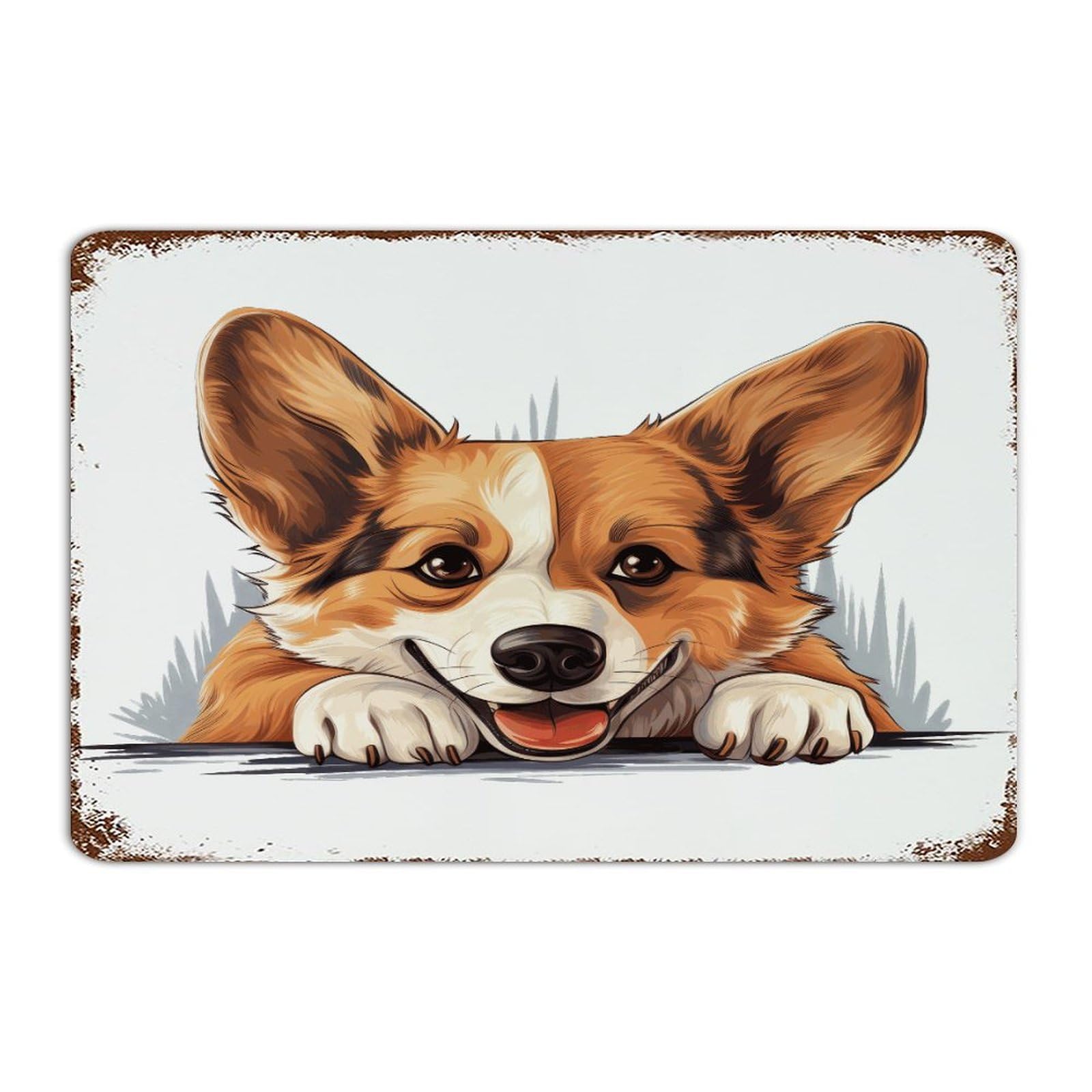 Plaque métal chiot Corgi décoration murale pour porte d'entrée et salon