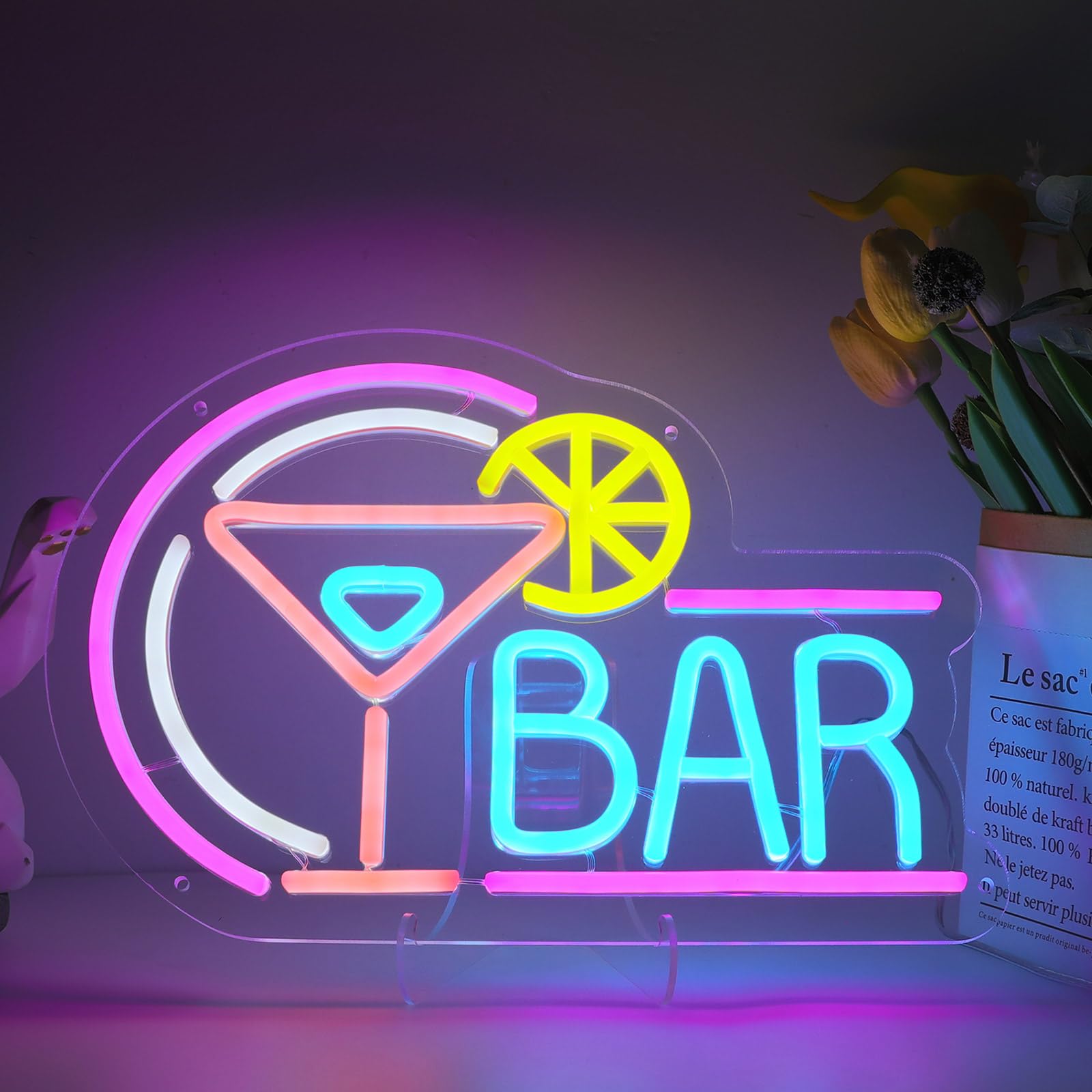 ENUOLI Cocktail Bar Neon Signs, Wine Glass Bar Neon Sign, 10 Levels Dimmable USB Powered Lights, Art Wall Light for Beer Pub Decor, LED Lamp for Pub, Party, Nightclub, Man Cave Decor