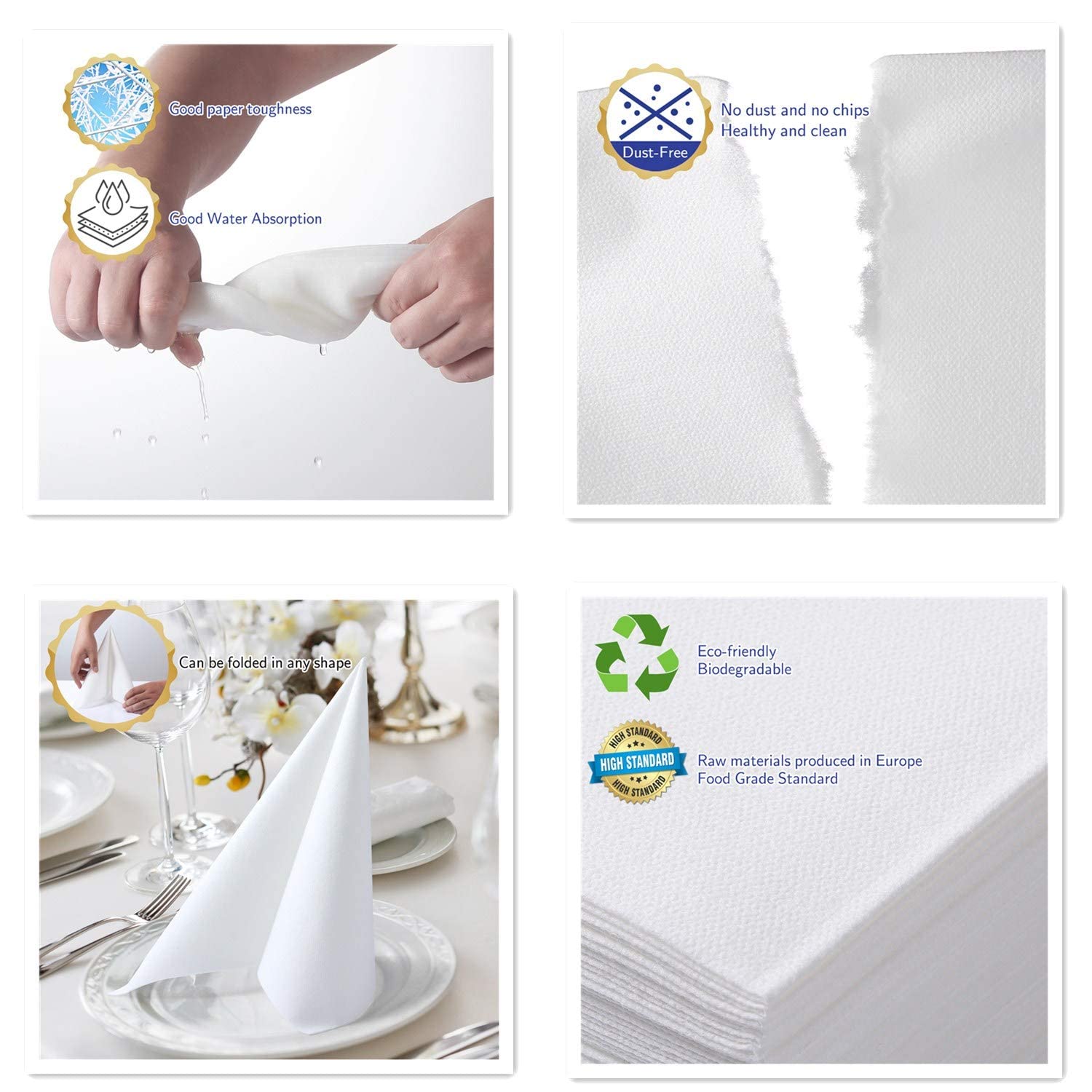 LEKOCH 100 pcs Tovaglioli di Carta Bianchi Monouso di alta Qualità, Eleganti Tovaglioli airlaid Effetto Tessuto, ideali per Feste, Matrimoni e Compleanni, Dimensioni 40x40 cm