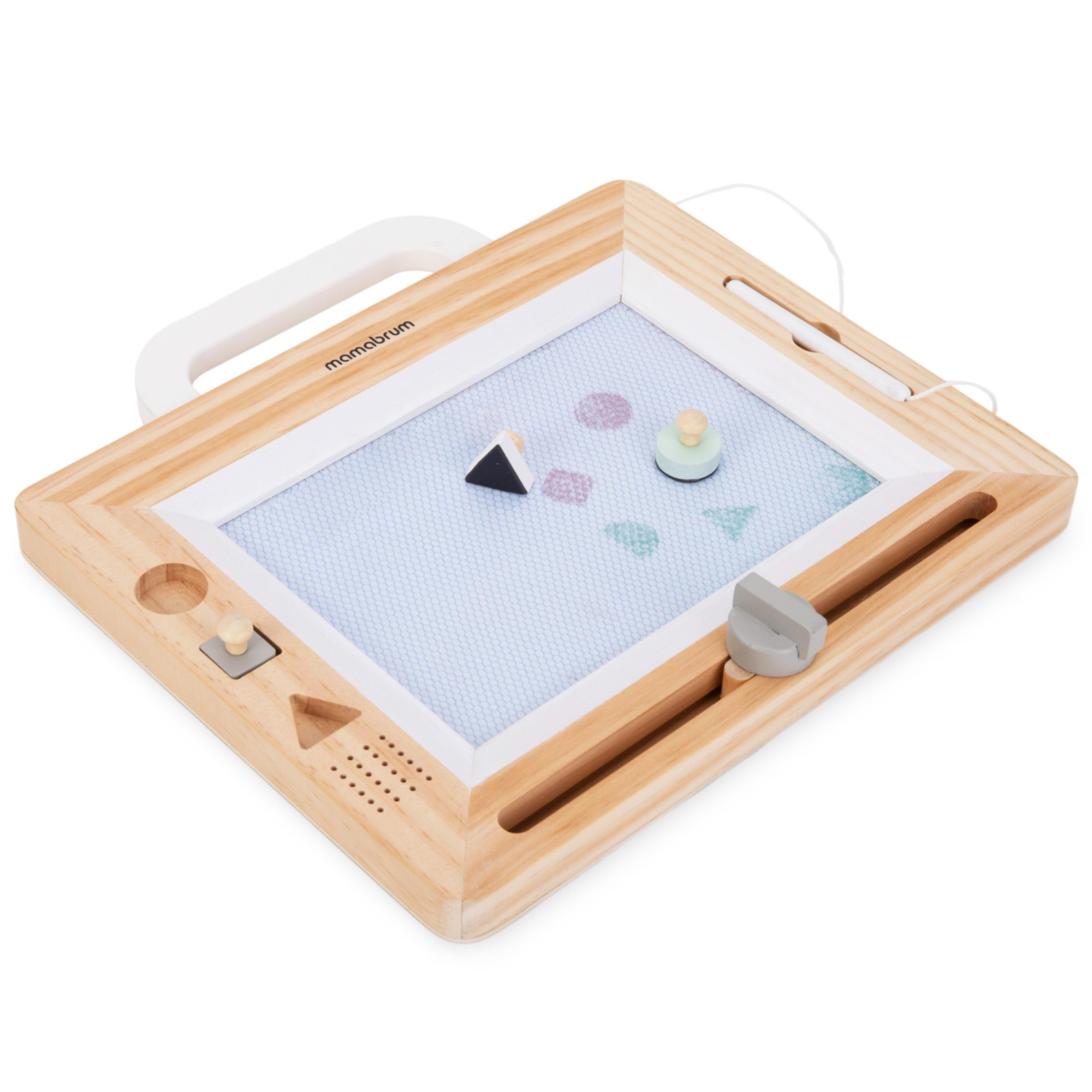 Mamabrum Lavagna per Bambini con Timbri in Legno - Giochi Bambini 3 Anni per Imparare a Scrivere e Disegnare - Tavolo Magnetico Educativo con Stilo di Sicurezza