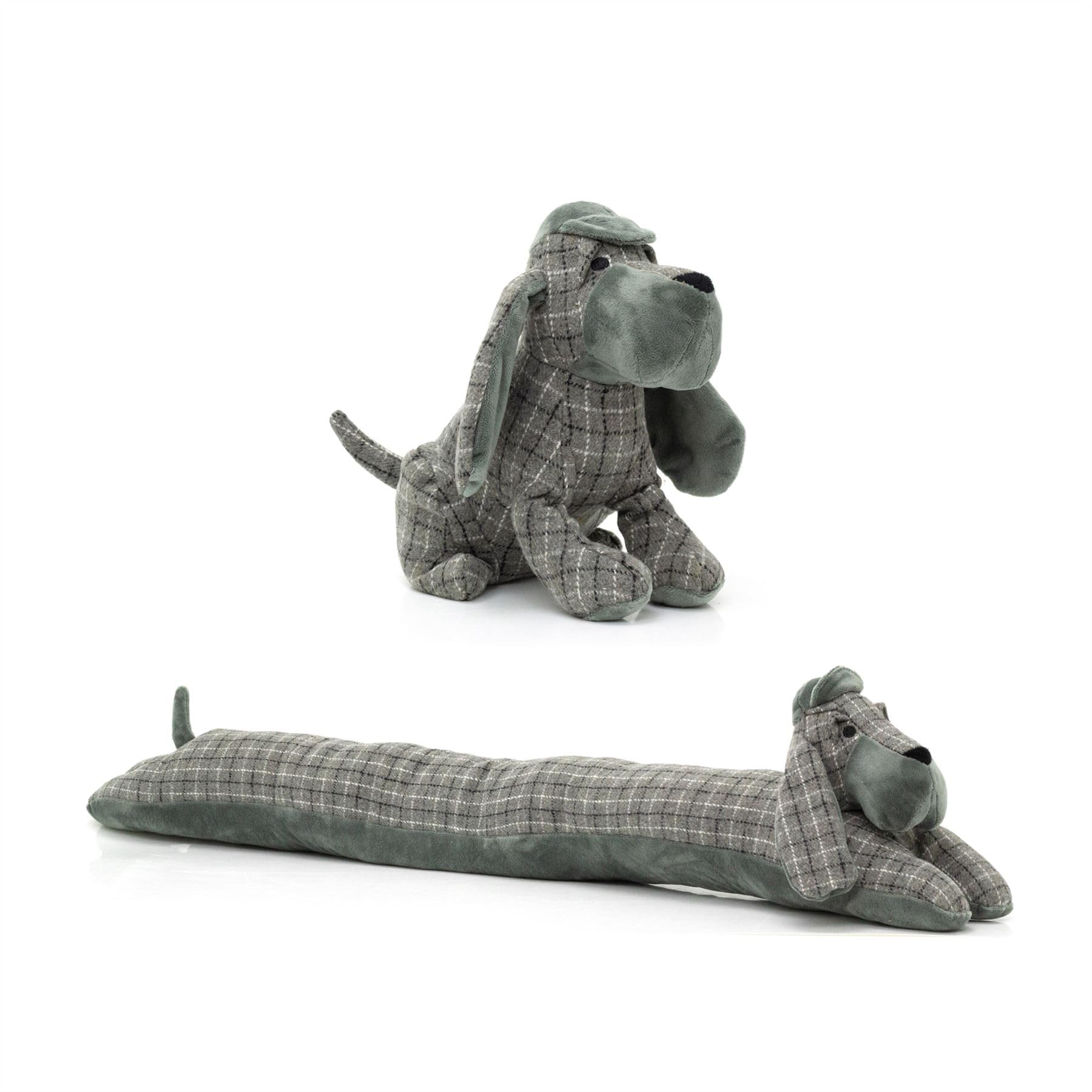 Carousel Home Grey Basset Hound Doorstop & Draught Excluder Set | 2-Piece Dog Shaped Draft Excluder And Door Stop