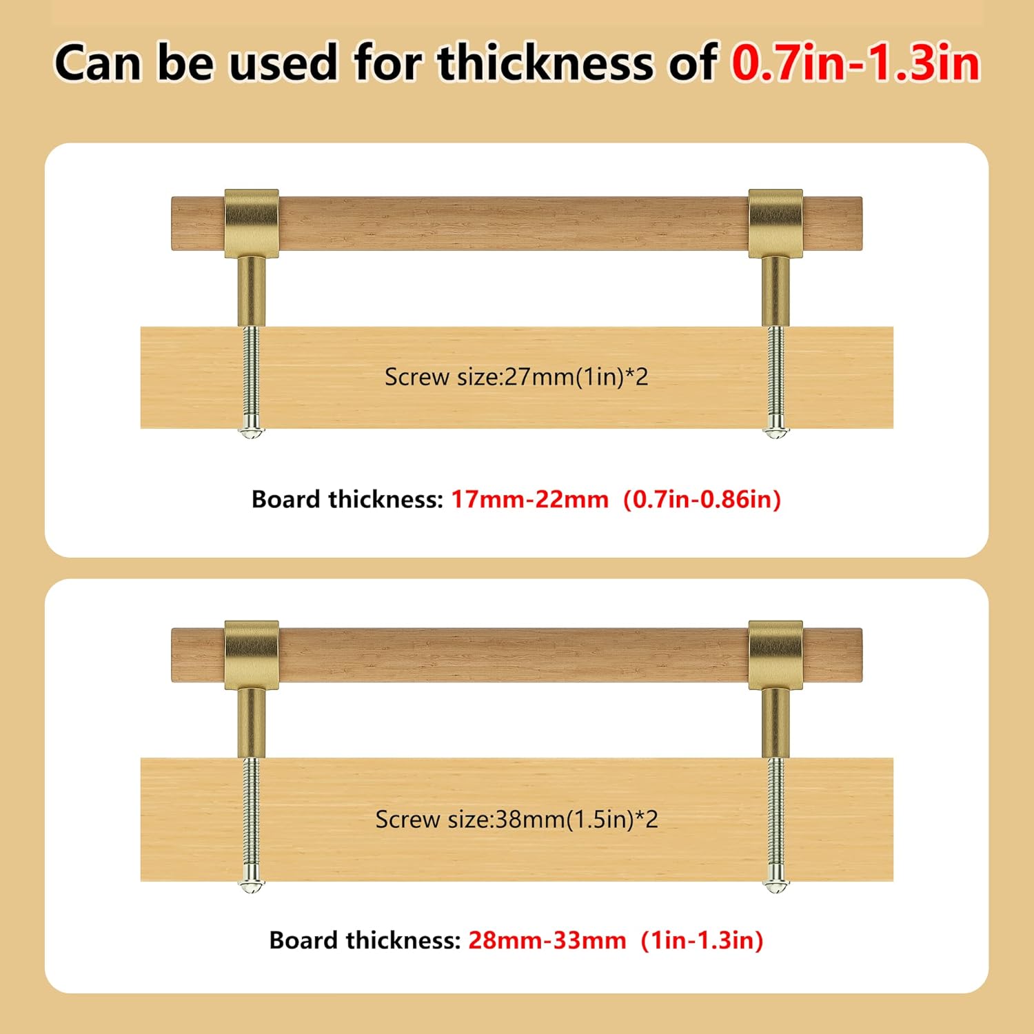 Wooden Drawer Pulls,6-Pack Beech Wood Drawer Handles 6.3in,Suitable for Kitchen, Living Room, Bedroom, Bathroom and Other Scenes,Gold