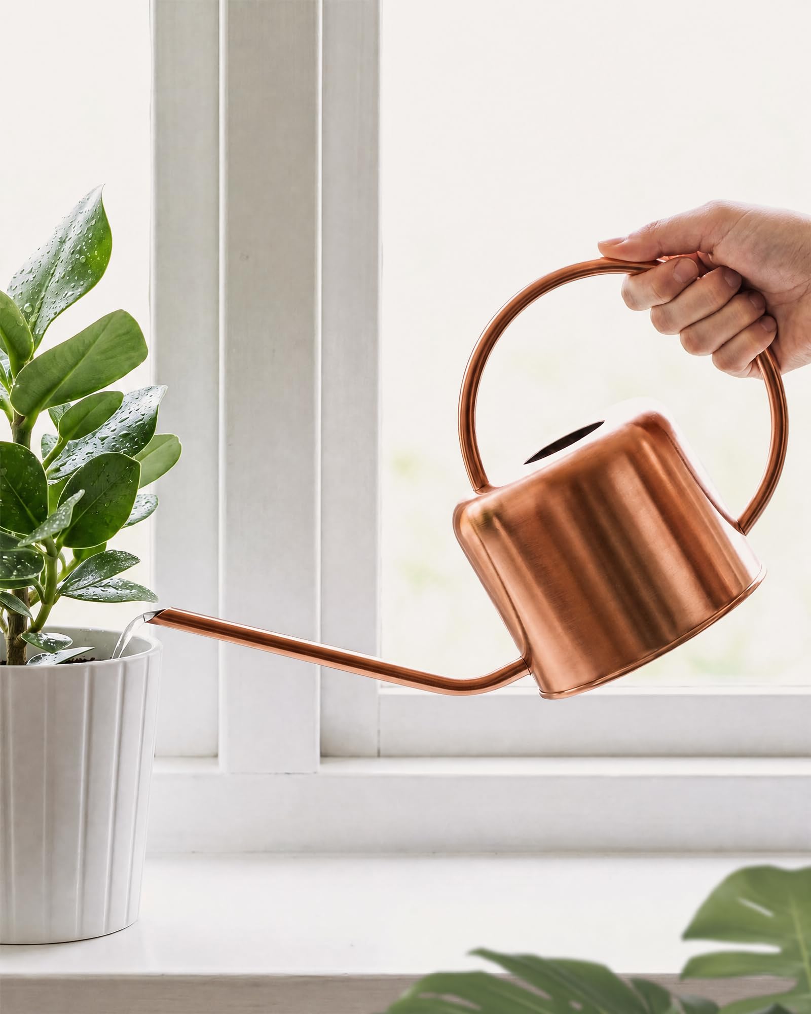 Bamworld Watering Can for Indoor Plants, Small Watering Can with Long Spout, Metal Watering Can Indoor in Rose Gold for Precise Flow Control โ image 1