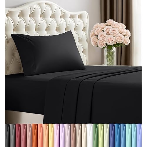 Utopia Bedding Twin Sheet Set – 3 Piece Bed Sheets for Twin Size Bed, Soft and Breathable Microfiber, Includes 1 Fitted Sheet, 1 Flat Sheet and 1 Pillowcase (Black)