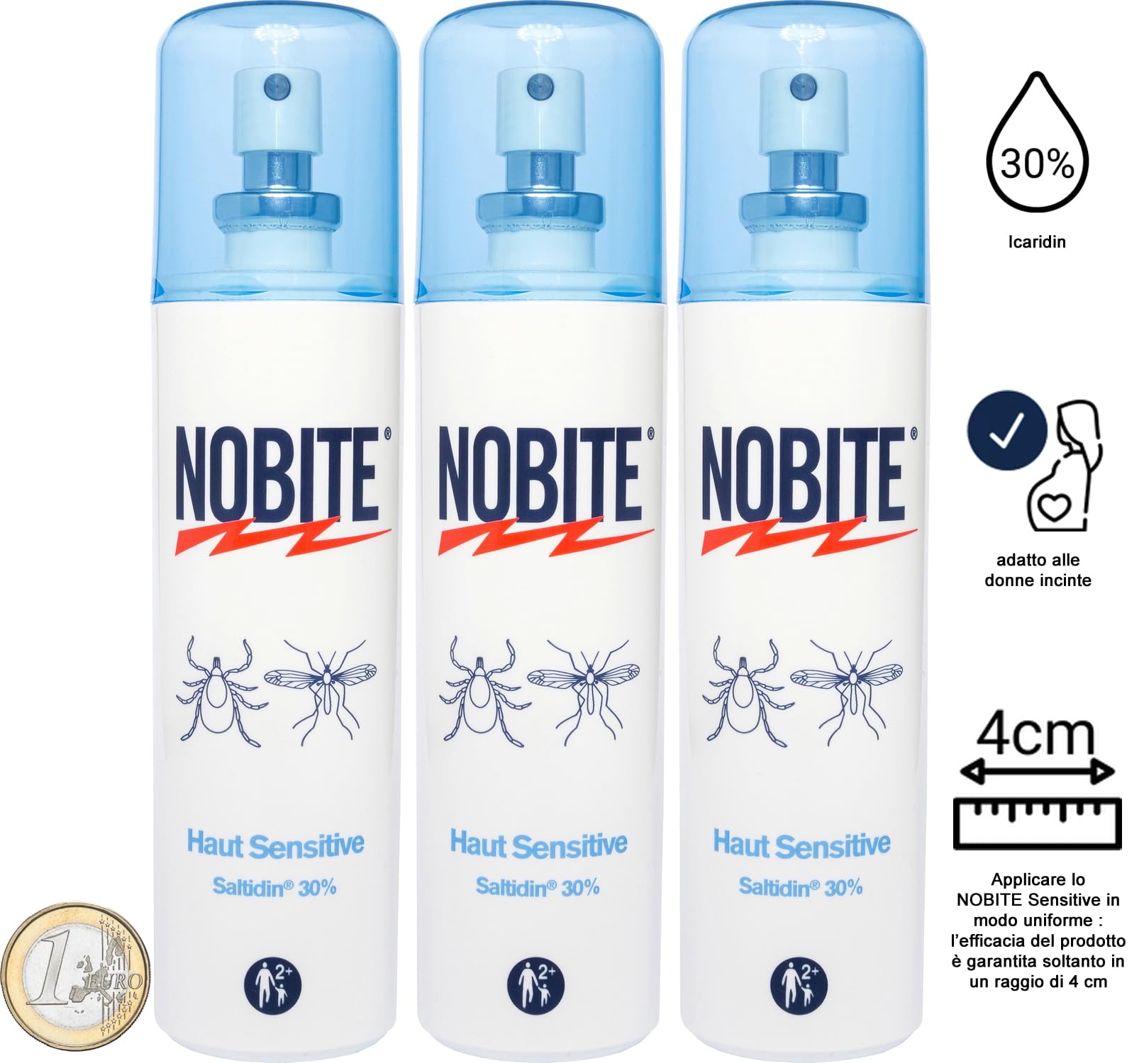 NOBITE Pelle Sensibile 3x100ml – Spray Antizanzare Bambini Icaridina 30%