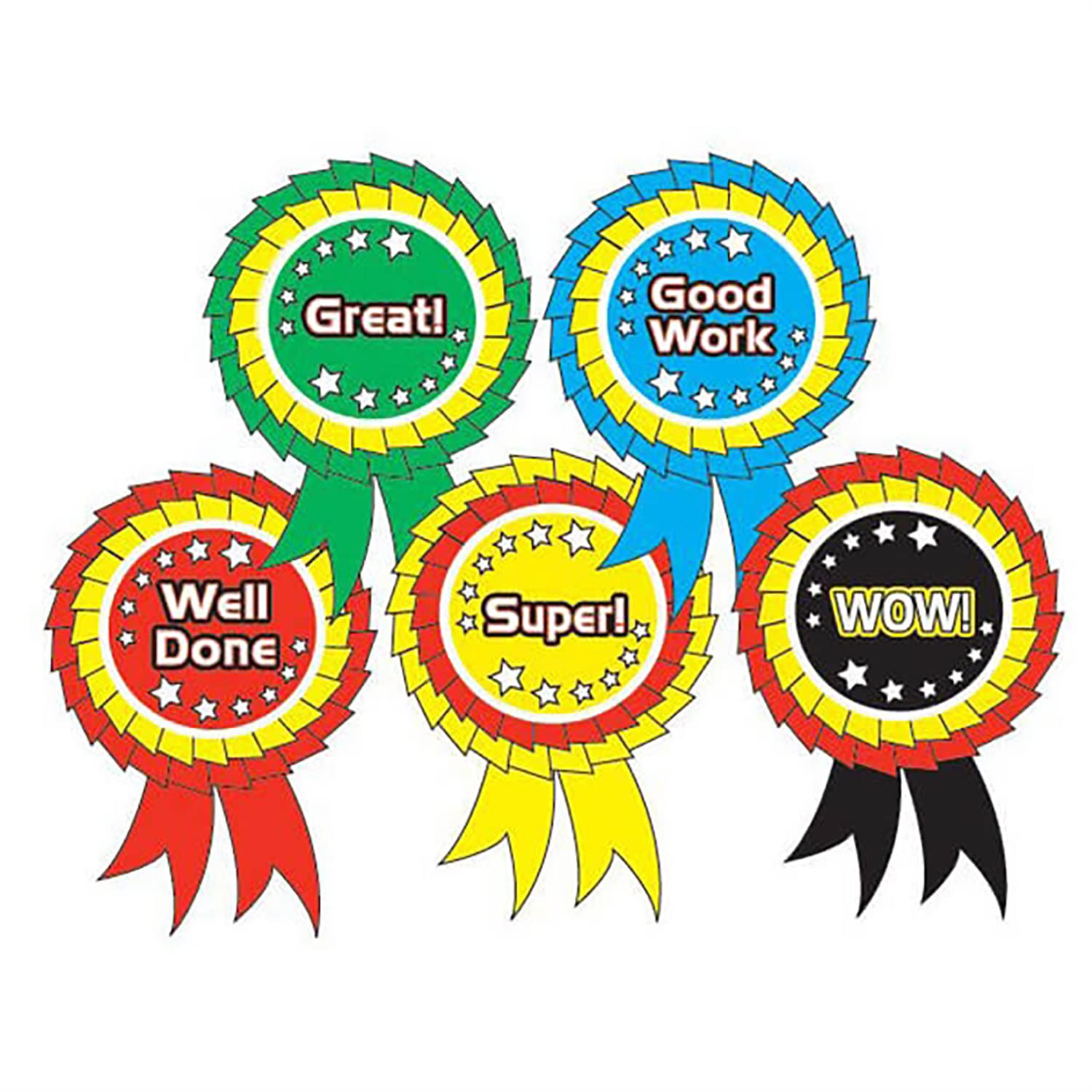 Primary Teaching Services Ltd Multicoloured 125 Metallic Shiny Well Done Great Wow Super Rosette Shaped Motivational Childrens Pupils School Praise Teachers Reward Stickers 54X37mm Primary Teaching Services