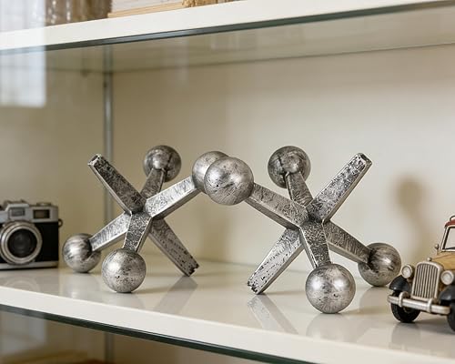 Miniatura 5 de Retro Jack Knick Knacks Decor de Acento Metálico Plateado Set de 2 Pequeños Objetos Decorativos Antiguos para Estantería de Hogar Dormitorio Oficina