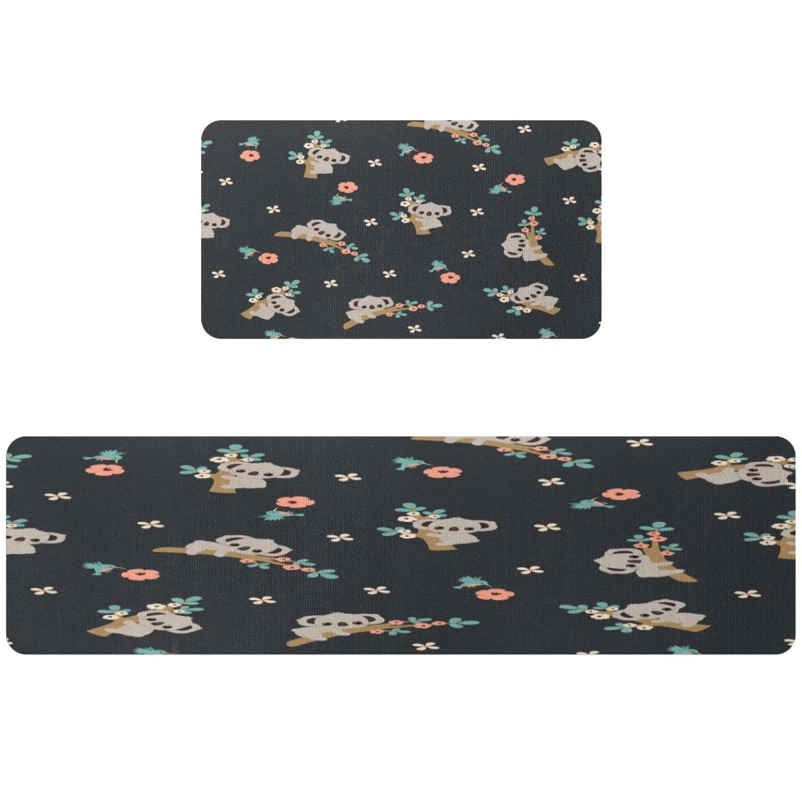 Alfombra de cocina decorativa de koala y flores para el suelo del cuarto de lavado y pasillos