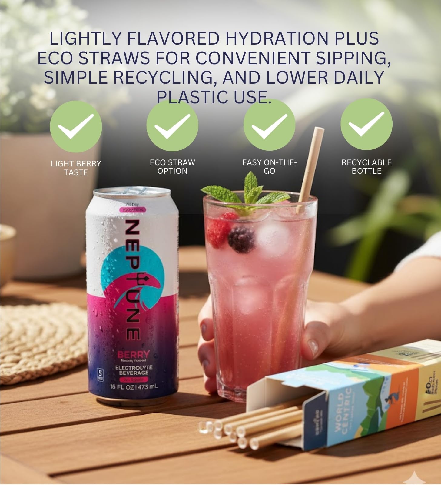 12x Enhanced Berry Water 16 fl oz Bundle with 50pc Paper Straws — Refreshing Flavored Hydration Drink for Daily Use and On-the-Go Convenience — Gift Set (13 Items)