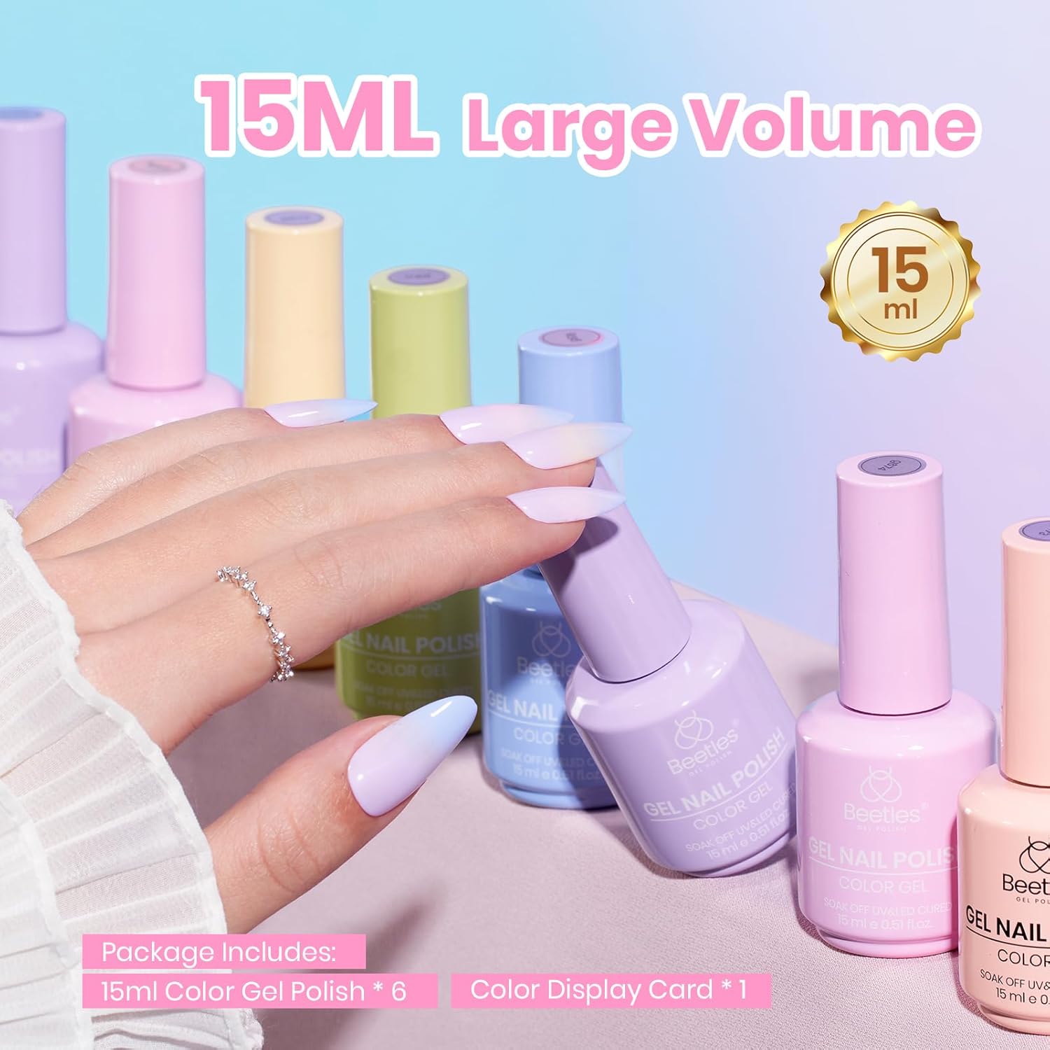 beetles Pastel Gel Polish Set - Spring Macaron Collection, 6 Colors 15ML Full Size Pastel Colors Gel Polish with Color Swatch, Soak Off UV LED Summer Spring Nails Art Kit for Women