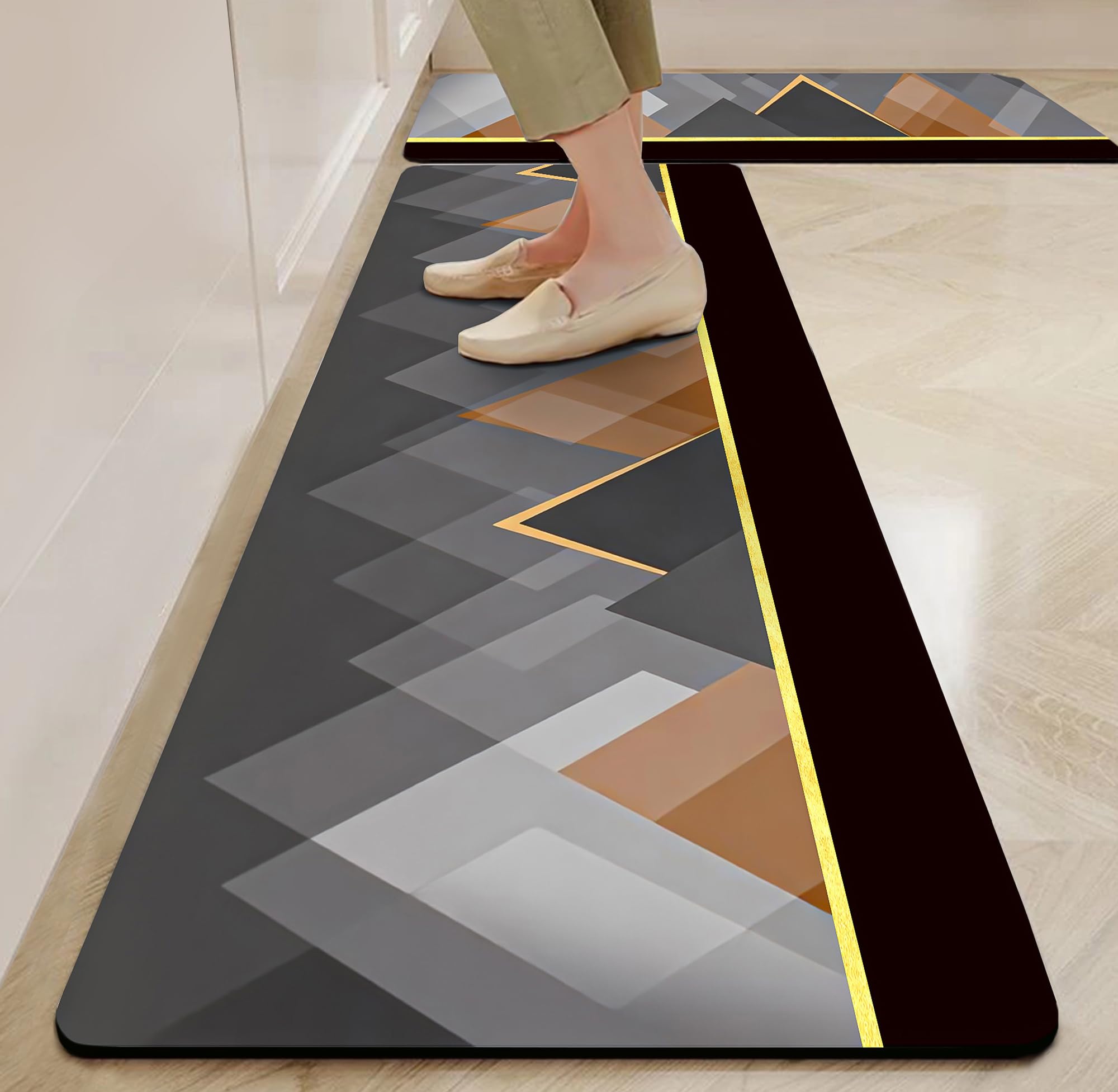 Yellow Weaves– Non-Slip Kitchen Floor Mats, Water Absorbent, Rugs,Standing Rubber Mats for Kitchen, Office, Sink and Laundry Room, Geometric (Pack of 2)