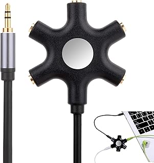 Audio Splitter Cable 3.5mm Jack – 5 Socket Headphone Splitter Compatible with iPhone, iPad, Samsung, Stereo Audio Adapter …