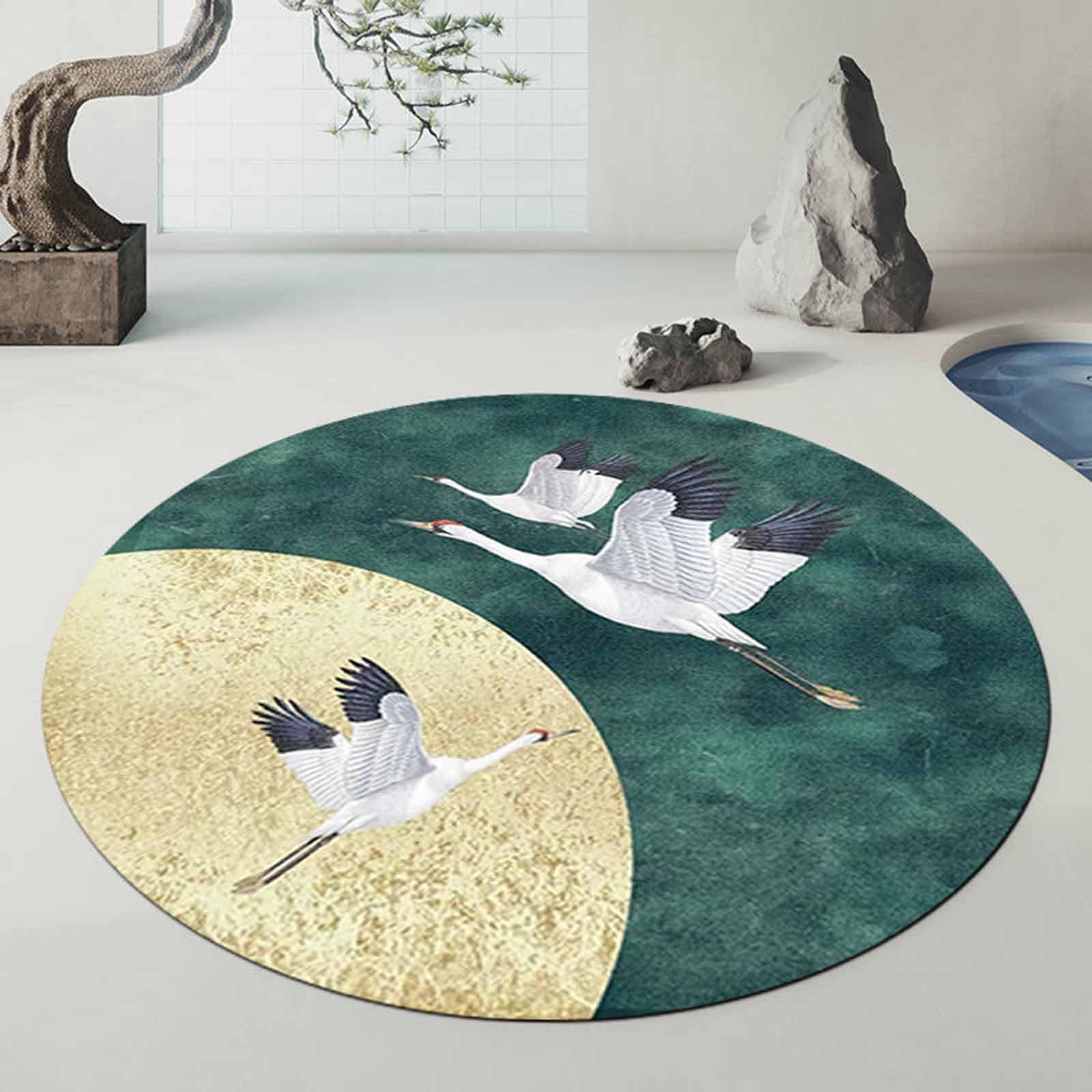 Tapis Ronds orientaux Classiques pour Chambre à Coucher Turquoise Beige Blanc 60cm 80cm 100cm 120cm 140cm 160cm 180cm 200cm Tapis Poils Longs terrasse Salon