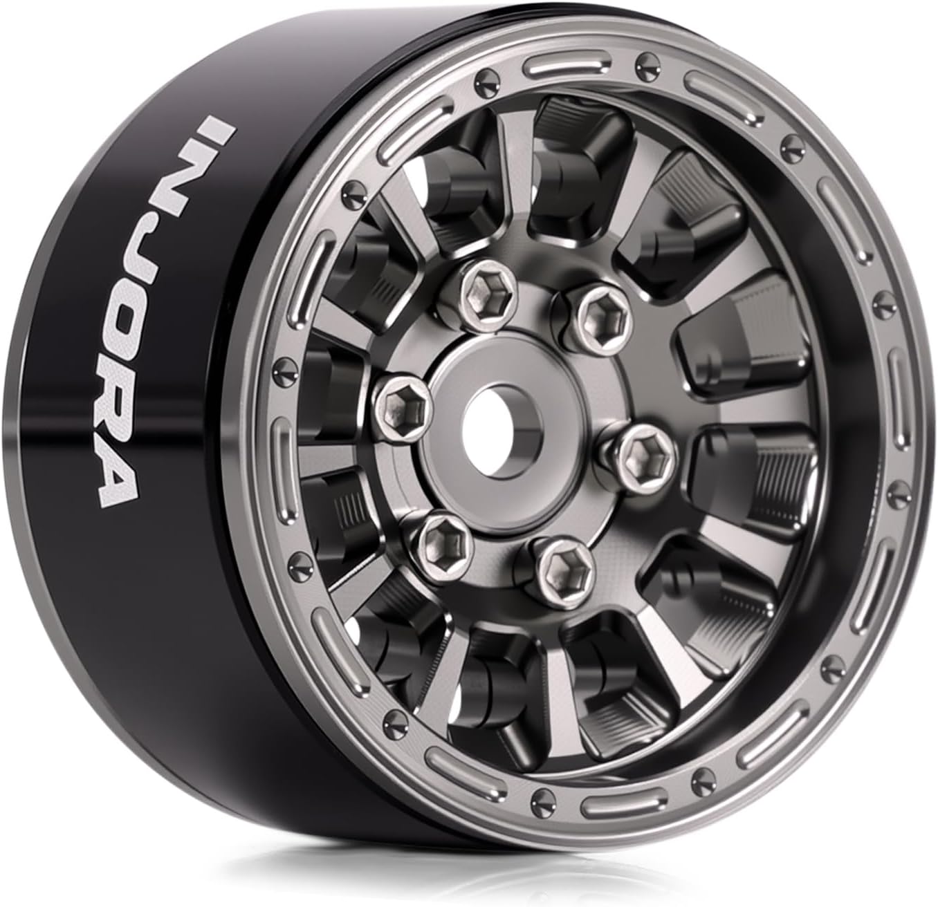 INJORA 1.0" Aluminum Beadlock Wheels 0mm Offset for 1/18 1/24 RC Crawler Upgrade, W1056(Titanium)