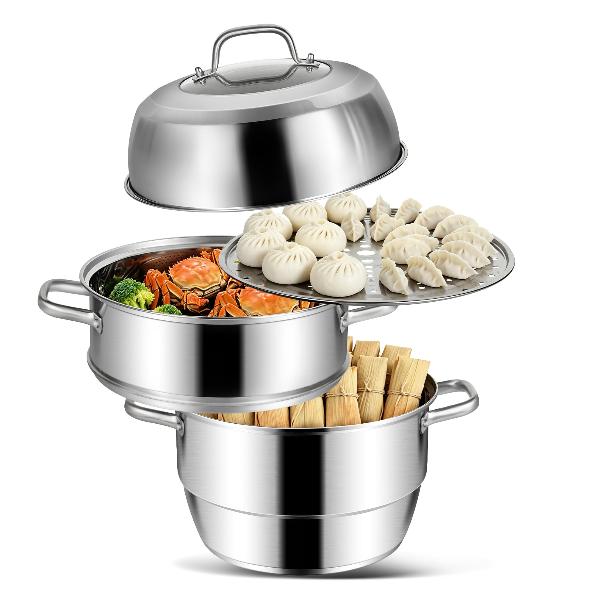 VENTION Large Induction Steamer (30cm), 3 Tier Stainless Steel Pot