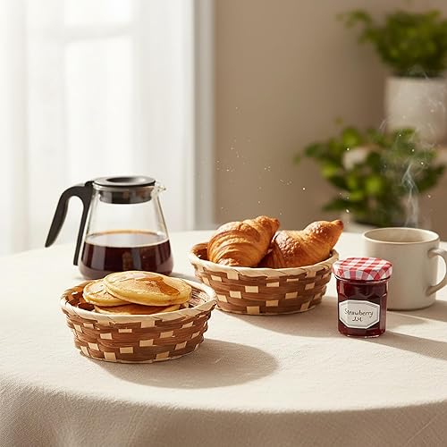 Miniatura 8 de Nicunom Paquete de 12 cestas redondas de regalo, cestas pequeñas de bambú para pan y frutas, cestas de pan tejidas de 7 pulgadas, cestas para servir