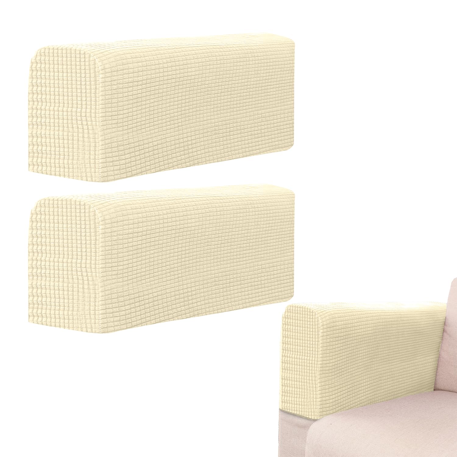 BEZHO 2 Pcs Sofa Arm Covers, Armchair Covers for Arms | Anti-Slip Soft Sofa Arm Protector Cover | Thickened Chair Arm Covers for Couches Recliner Sofa Protector (Off White)