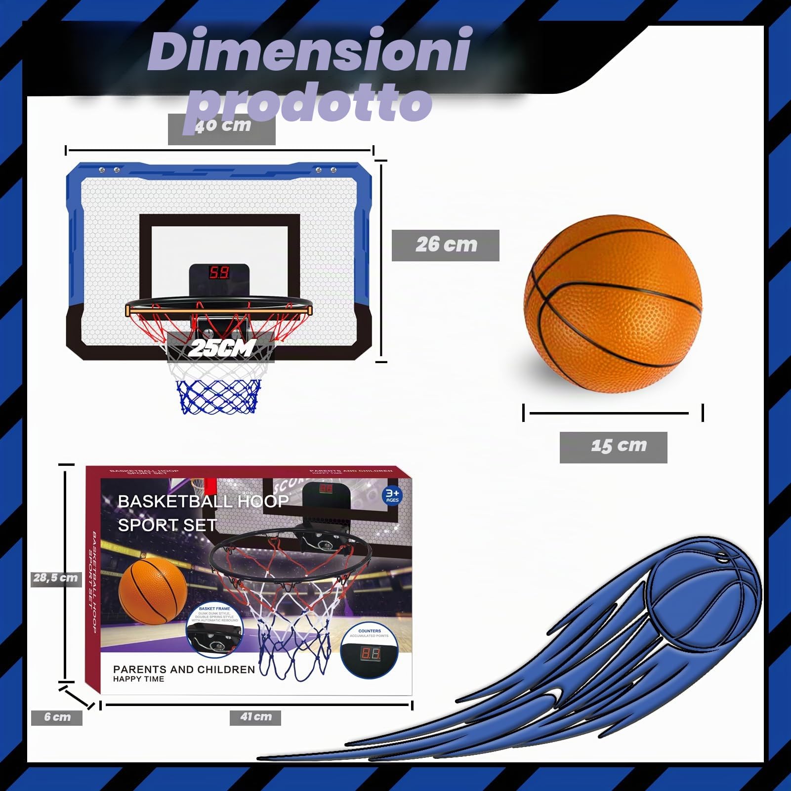 TEUVO Mini Canestro Basket da Camera con Punteggio Automatico Interno Esterno Canestro Basket Bambini 5 6 7 8 9 10 Anni per Casa Porta 4 Pallone Basket Giocattoli Mini Hoop Regalo per Ragazzi Ragazzee