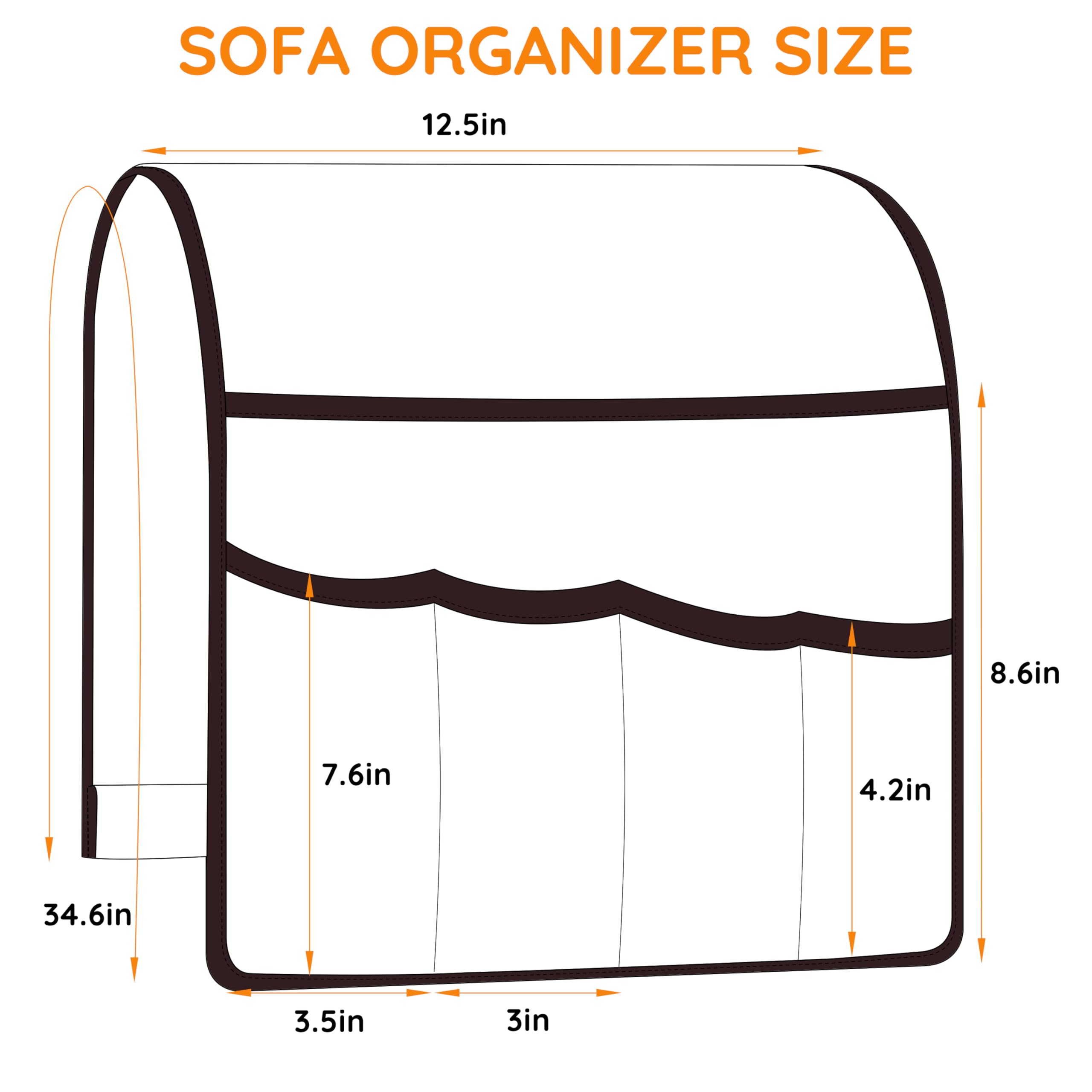 ZKOO Sofa Armrest Organizer, Couch Armset Non-Slip Organizer Suitable of Reclining Couch, Sofa Armrest Caddy with 5 Pockets for Magazine, Phone, iPad, TV Remote Control (Coffee)