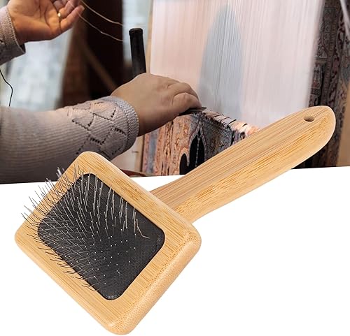 Miniatura 5 de Peine de lana con cepillo de macramé, peine de bambú para alfombras de piel, almohadas de pelo corto para aseo de mascotas (tamaño pequeño)