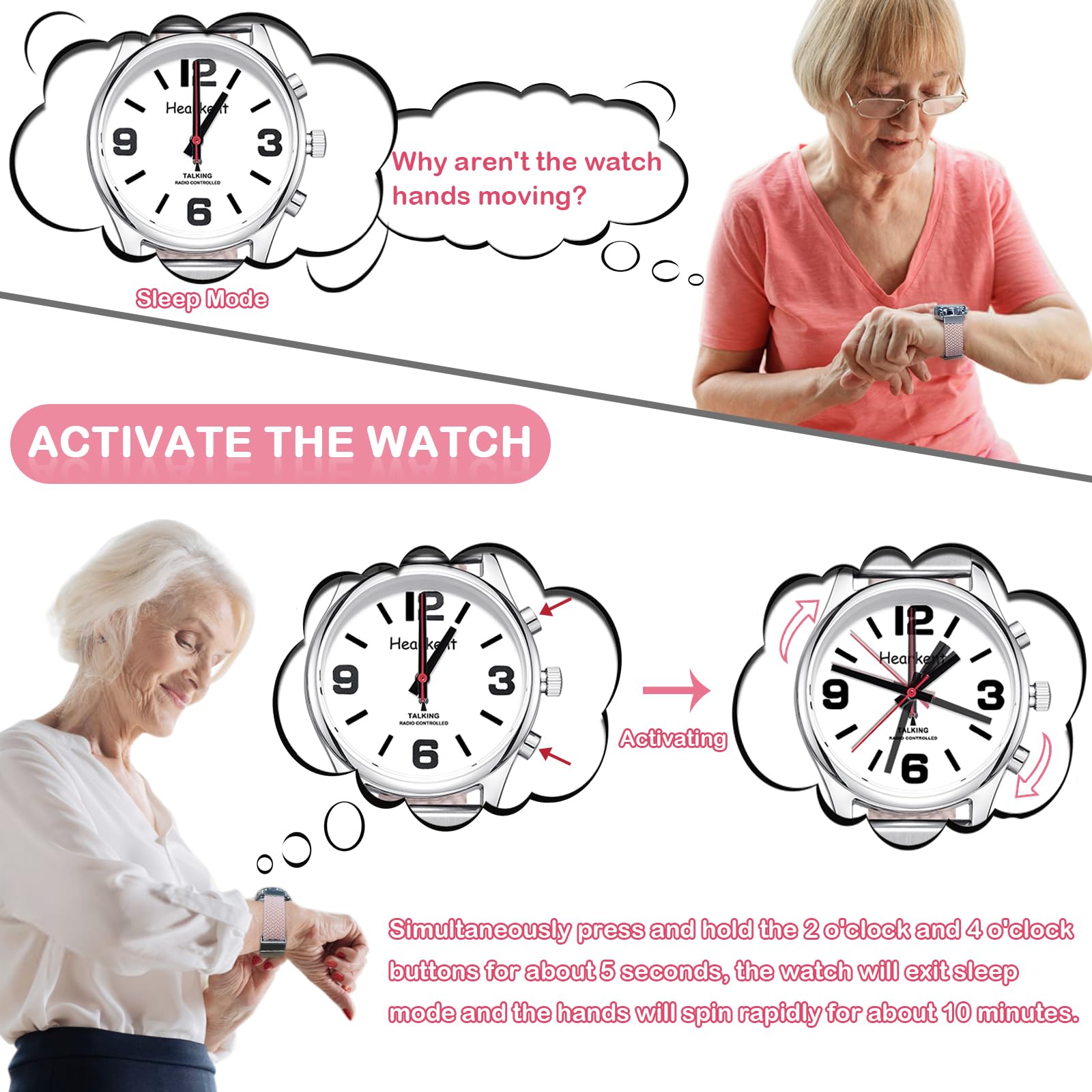 Hearkent Orologio parlante inglese britannico da donna, con numeri grandi, auto-impostato, per ipovedenti, non vedenti o anziani
