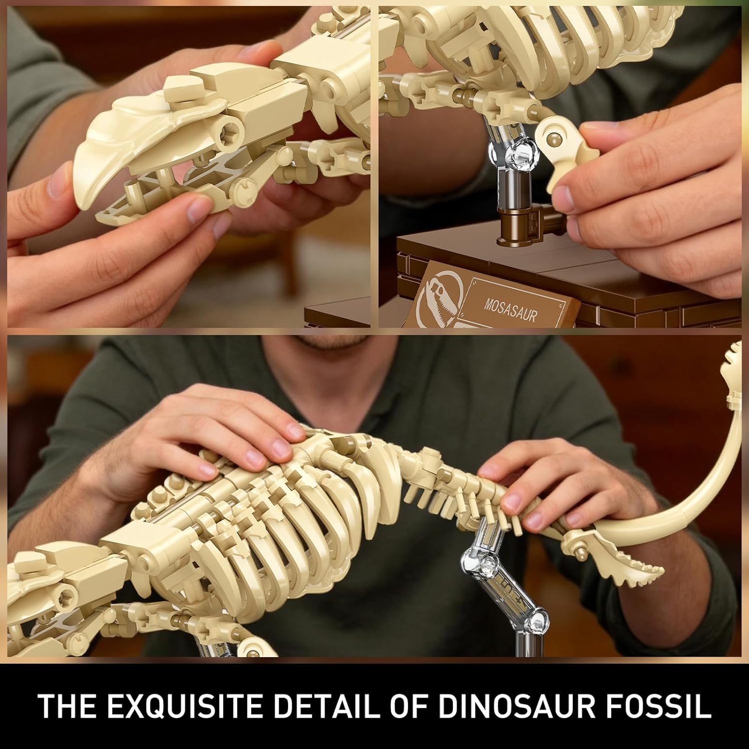 HIGH GODO Dinosaur Fossils Building Set with Display Base, Mosasaurus Dinosaur Fossil Building Block Set, Skeleton Model Set for Home Decor, Ideal Gift for Fossil Lovers Teens Adult 14+ (191PCS)