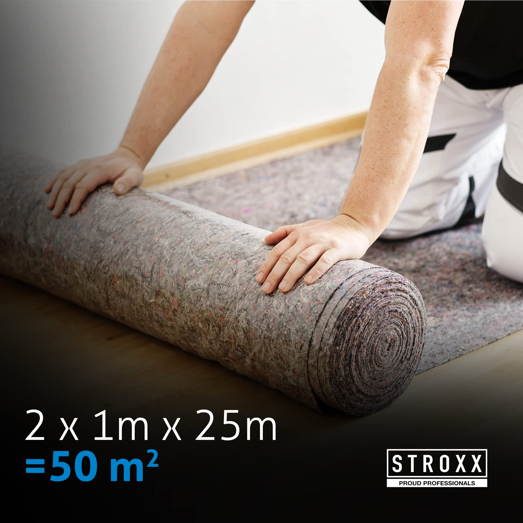 STROXX – Malervlies 2 x 25m mit 250g/m² – Abdeckvlies in Profi-Qualität mit PE Anti-Rutsch Beschichtung – extra starkes Schutzvlies – mehrfach verwendbar