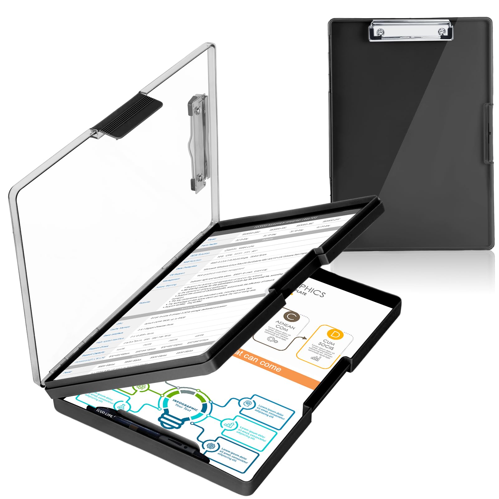Clipboard with Storage, Heavy Duty Clip Boards 8.5x11 with 2 Storage Case, Clear Visible Top Panel Storage Clipboards, Smooth Writing for Work, Office Supplies, School Supplies image 7