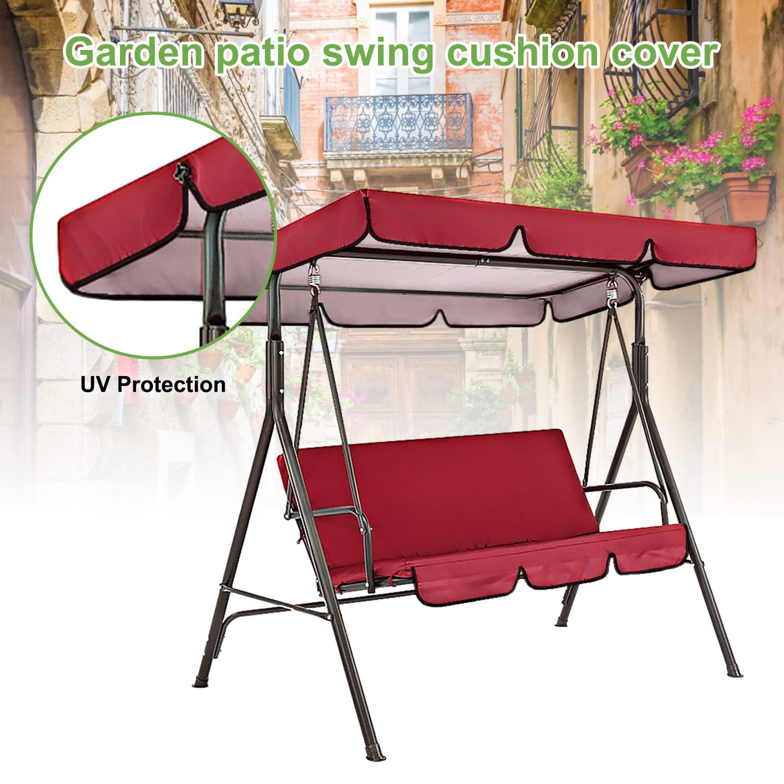 Set di cuscini per dondolo da giardino a 3 posti, baldacchino resistente alle intemperie per il relax del patio e del cortile, comodi cuscini di ricambio