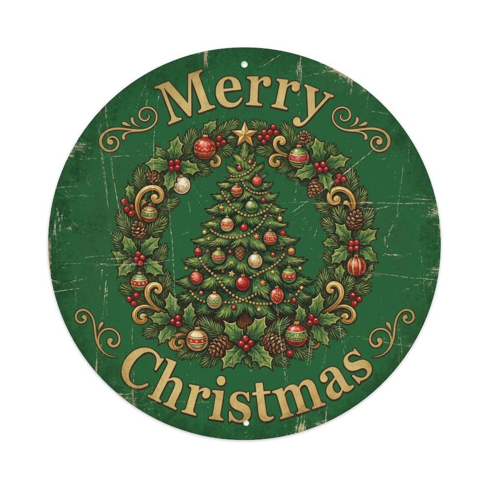 Merry Christmas Tree Wreath Combined Metal Tin Sign
