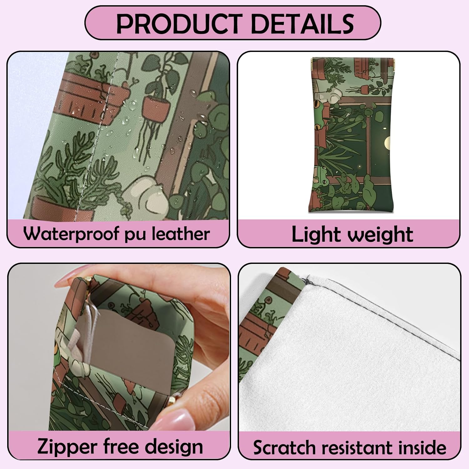 2 PCS Glasses Case Eyeglass Sunglasses Pouch Squeeze Portable Bag Soft Leather with Cleaning Cloth Women Men Girls image 3