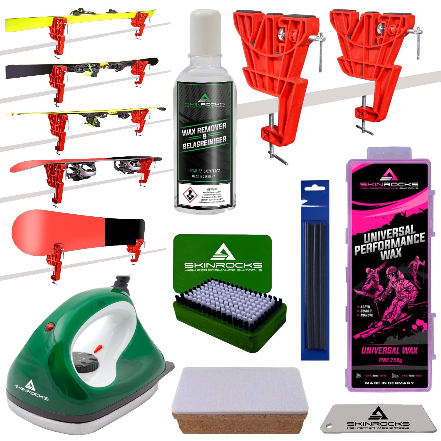 SkinRocks Set di 8 pezzi di cera da sci da stiro, Wax Alpin Ski Vice Ultra