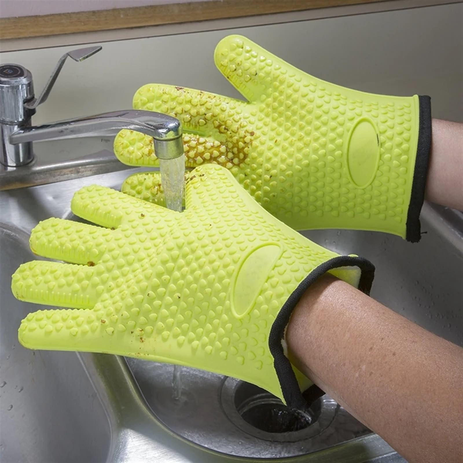 MRKU Guantes para Hornear, Guantes de Cocina para Horno, Guantes para Asar a la Parrilla con cordón para Cocina, Barbacoa