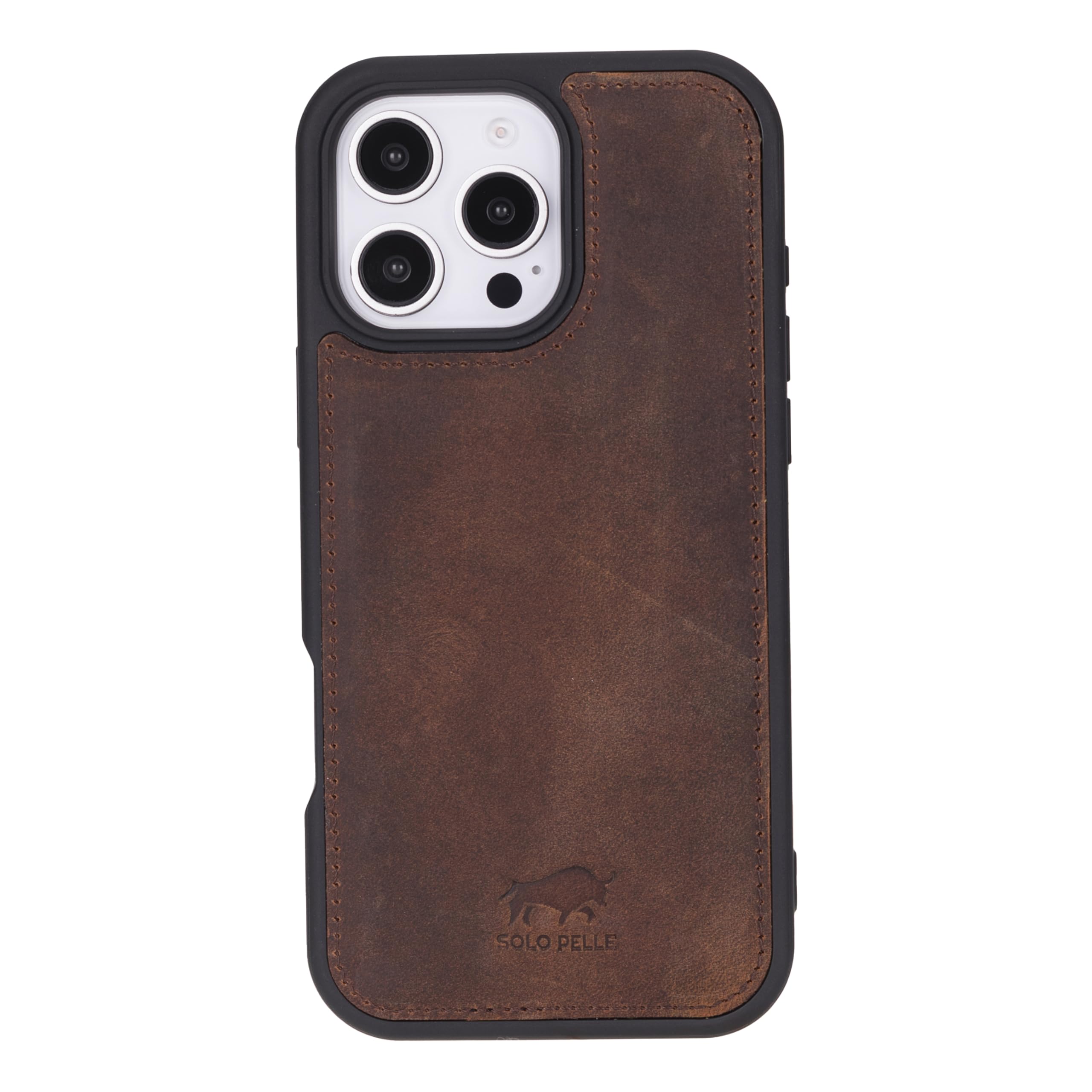 Solo Pelle Lederhülle kompatibel für iPhone 16 Pro in 6.3 Zoll abnehmbare Hülle (2in1) inkl. Kartenfächer geeignet für MagSafe Zubehör (Vintage Braun)
