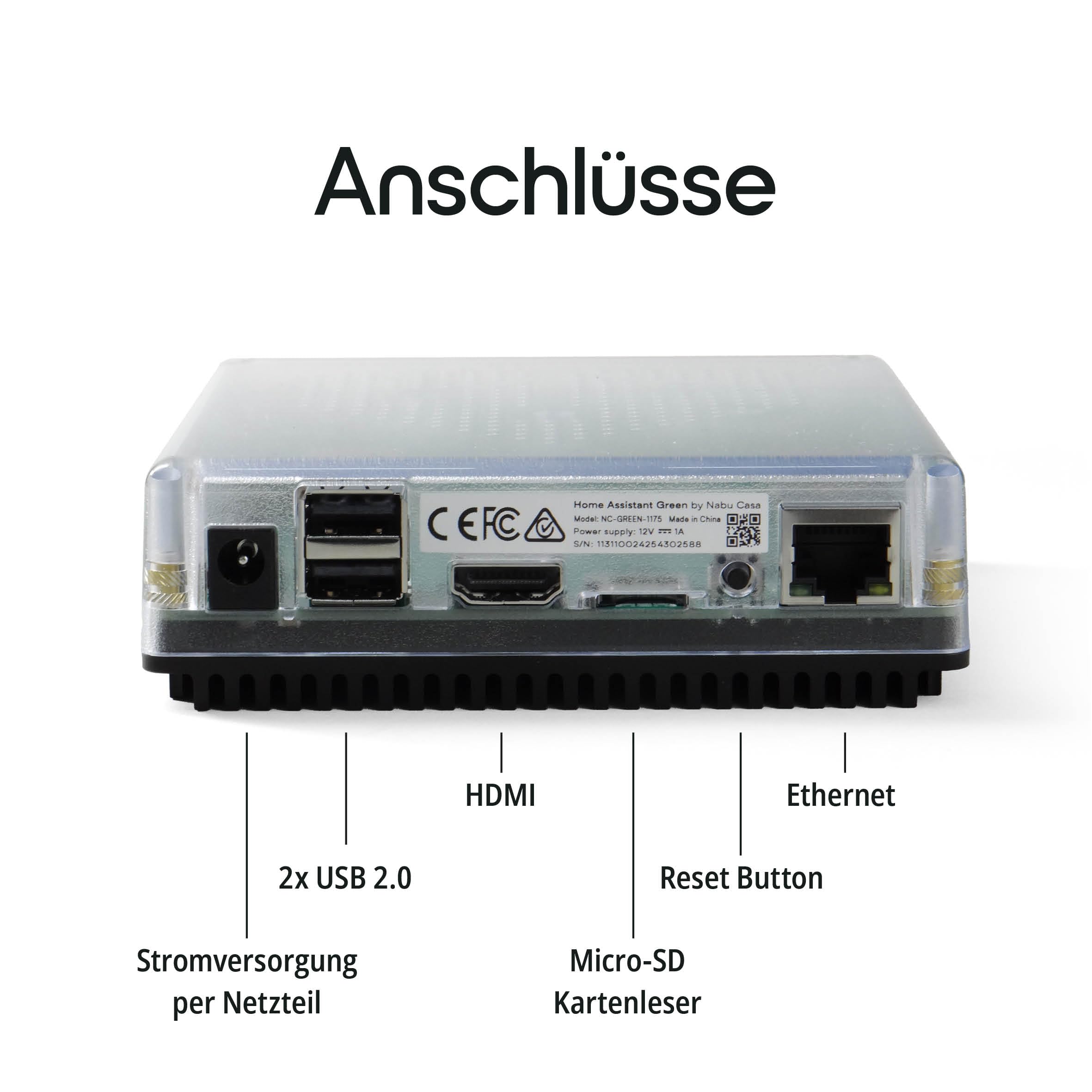 Home Assistant Green Plug & Play Set vorkonfiguriert mit USB Antenne Thread Matter 4 GB RAM 32 GB Speicher Gigabit LAN 2× USB Zigbee