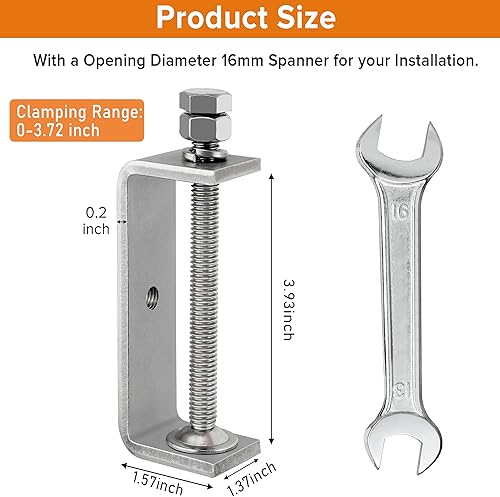 Miniatura 2 de 2 abrazaderas C de acero inoxidable 304 resistentes con abrazadera de tigre, con mordazas anchas estables y almohadillas protectoras (3.93 pulgadas)