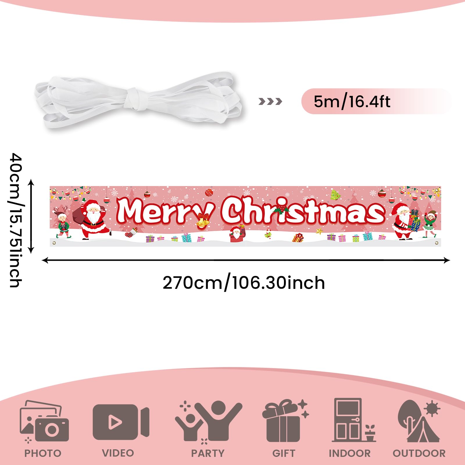 PartyYaa Xmas Banner Decorations, Long Christmas Banner Party Photo Booth - Image 2