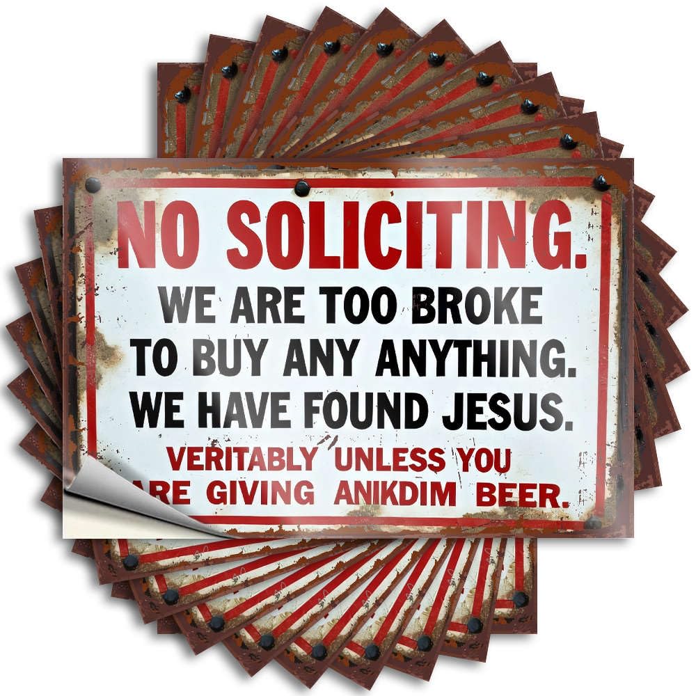 Fzfn Colour Funny Sticker Helmet Unique No Soliciting. We Are Too Broke To Buy Anything For Quick - Front Door Decorations Easy Peel Removable(8X12cm)