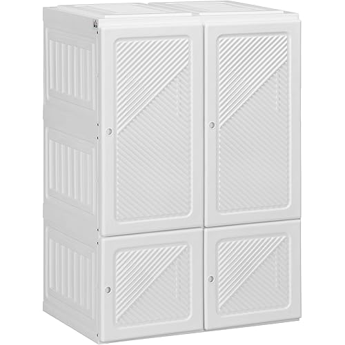 HOMCOM Portable Wardrobe Closet, Folding Clothes Storage Organizer with 6 Cube Compartments, 4 Magnet Doors, White