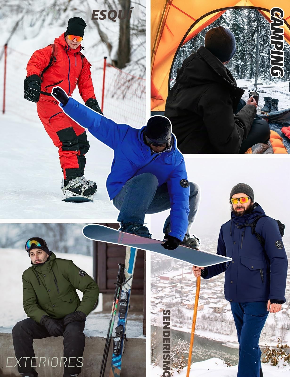 TOMEEK Chaqueta Hombre Invierno Esquí Impermeable Cazadora Abrigo de Invierno Abrigado Cortavientos con Capucha y Brújula Medición de Temperatura Incluida