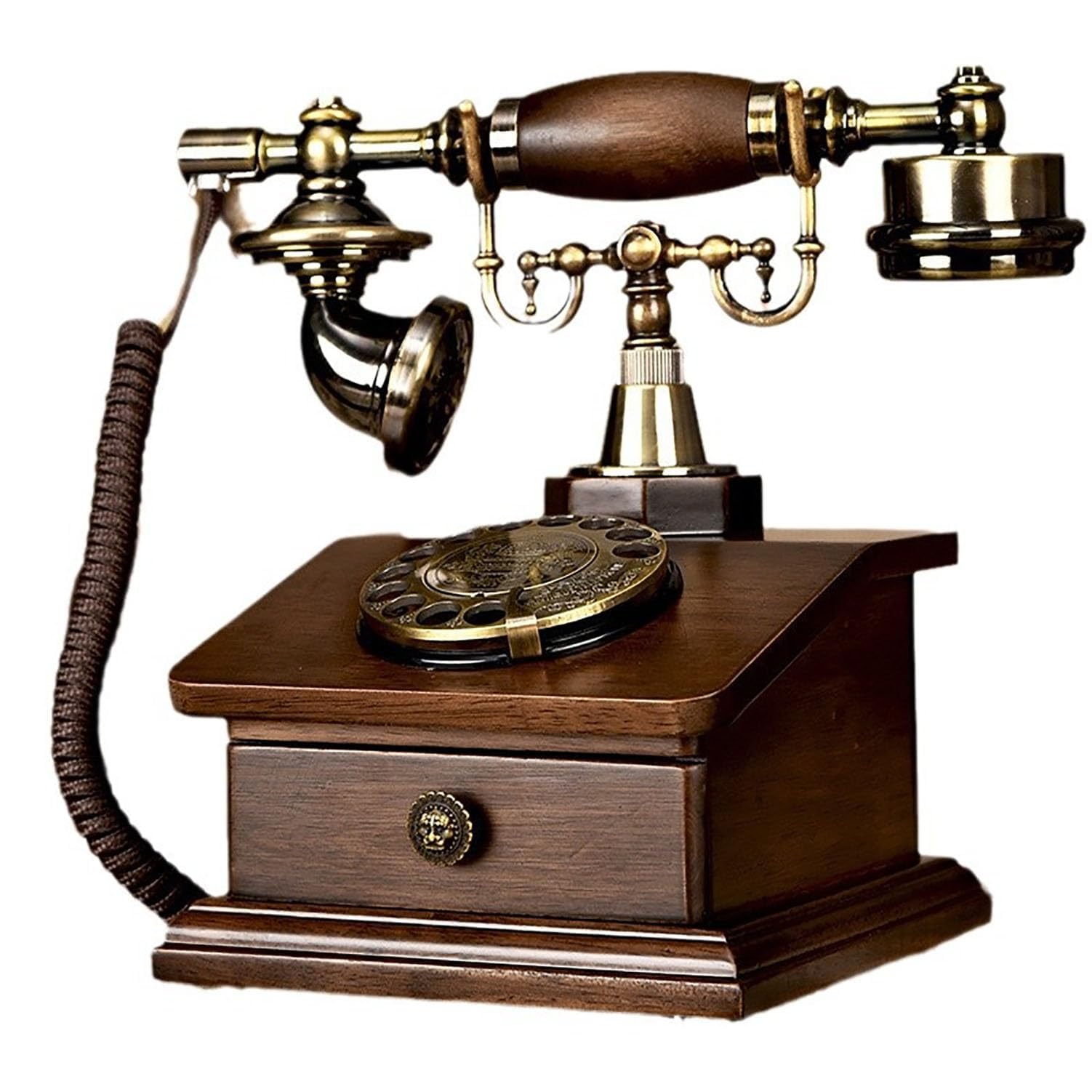 Telefon stacjonarny w stylu vintage, retro telefon przewodowy z drewnianymi szufladami, ergonomiczne uchwyty, wytrzymały do biura, domu, hotelu, galerii