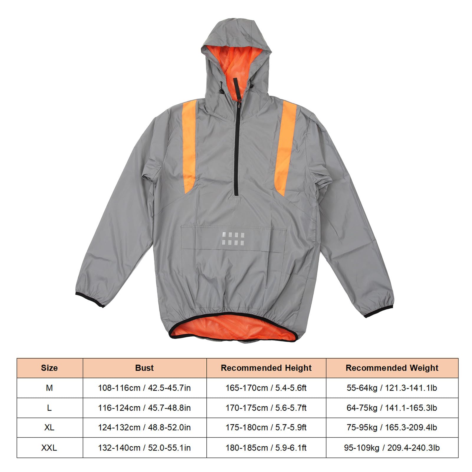 Alomejor Chaqueta de Ciclismo, Chaqueta Cortavientos de Poliéster con Rayas Reflectantes, Bolsillos con Cremallera, para Deportes Al Aire, Ciclismo, Correr, Senderismo (2XL)