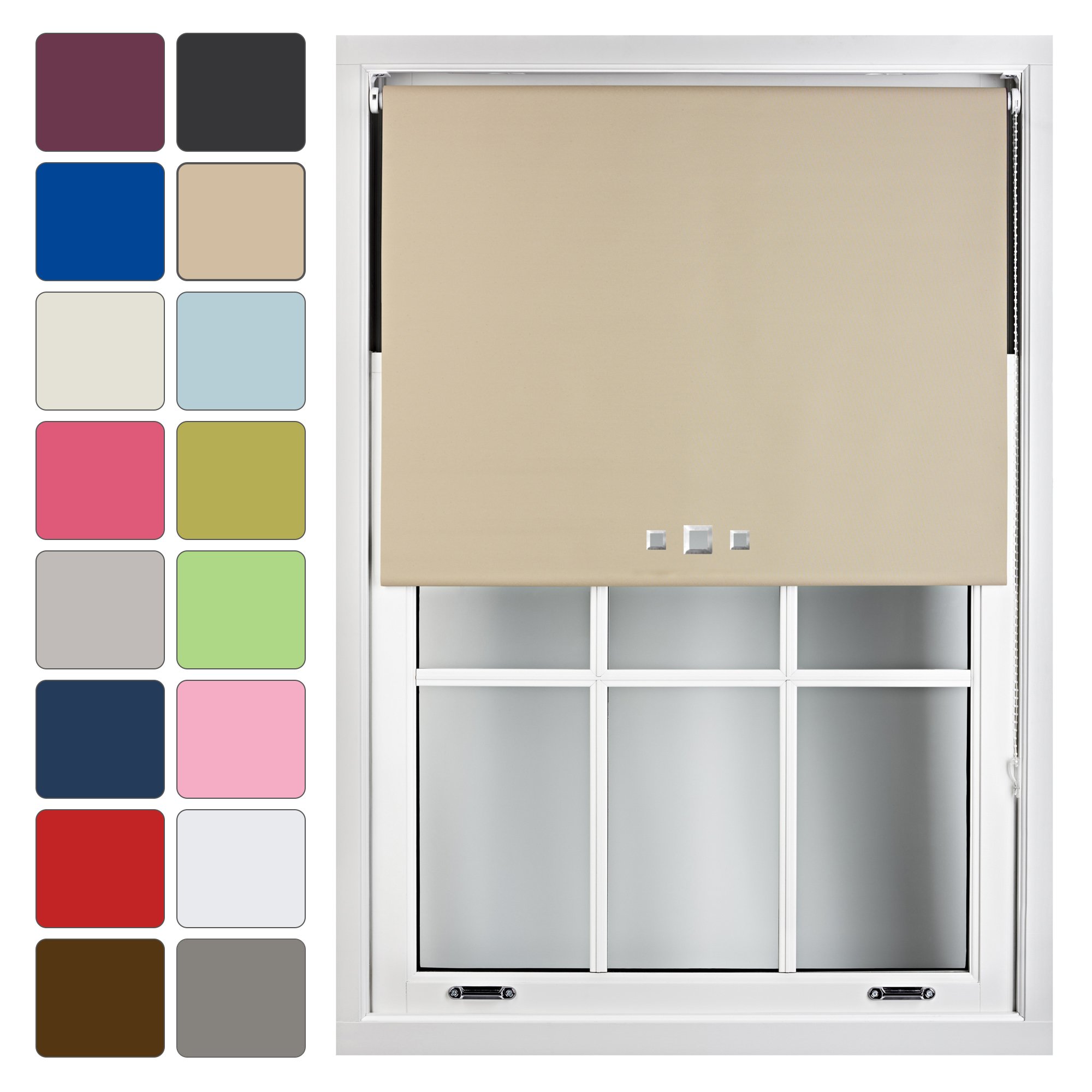 FURNISHED Blackout Roller Blind with Triple Square Eyelets Made to Measure, Cappuccino, 120cm x 165cm