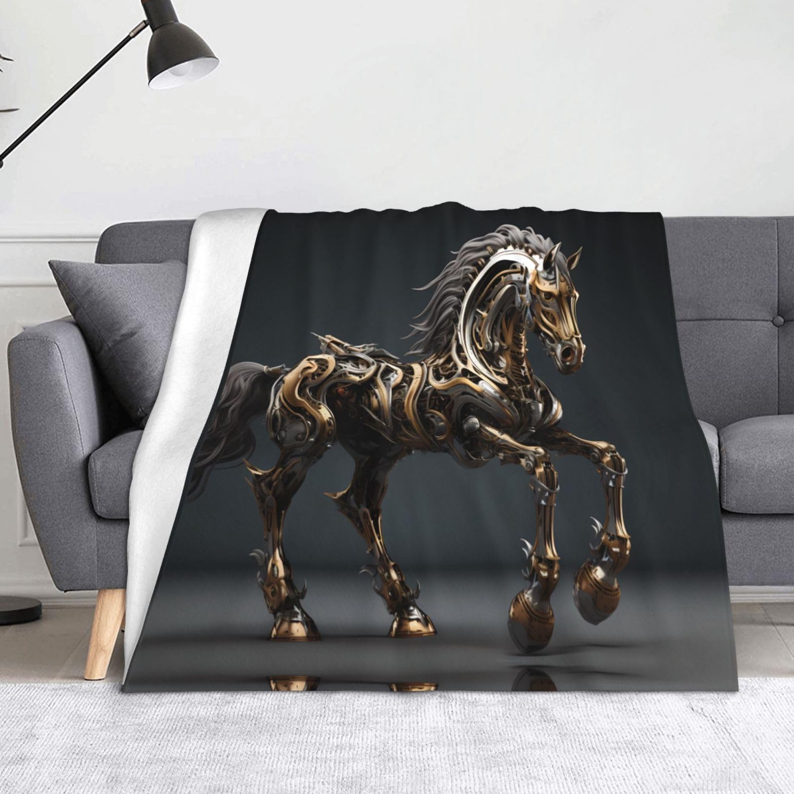 Couverture imprimé cheval 152x127 cm pour lit et canapé