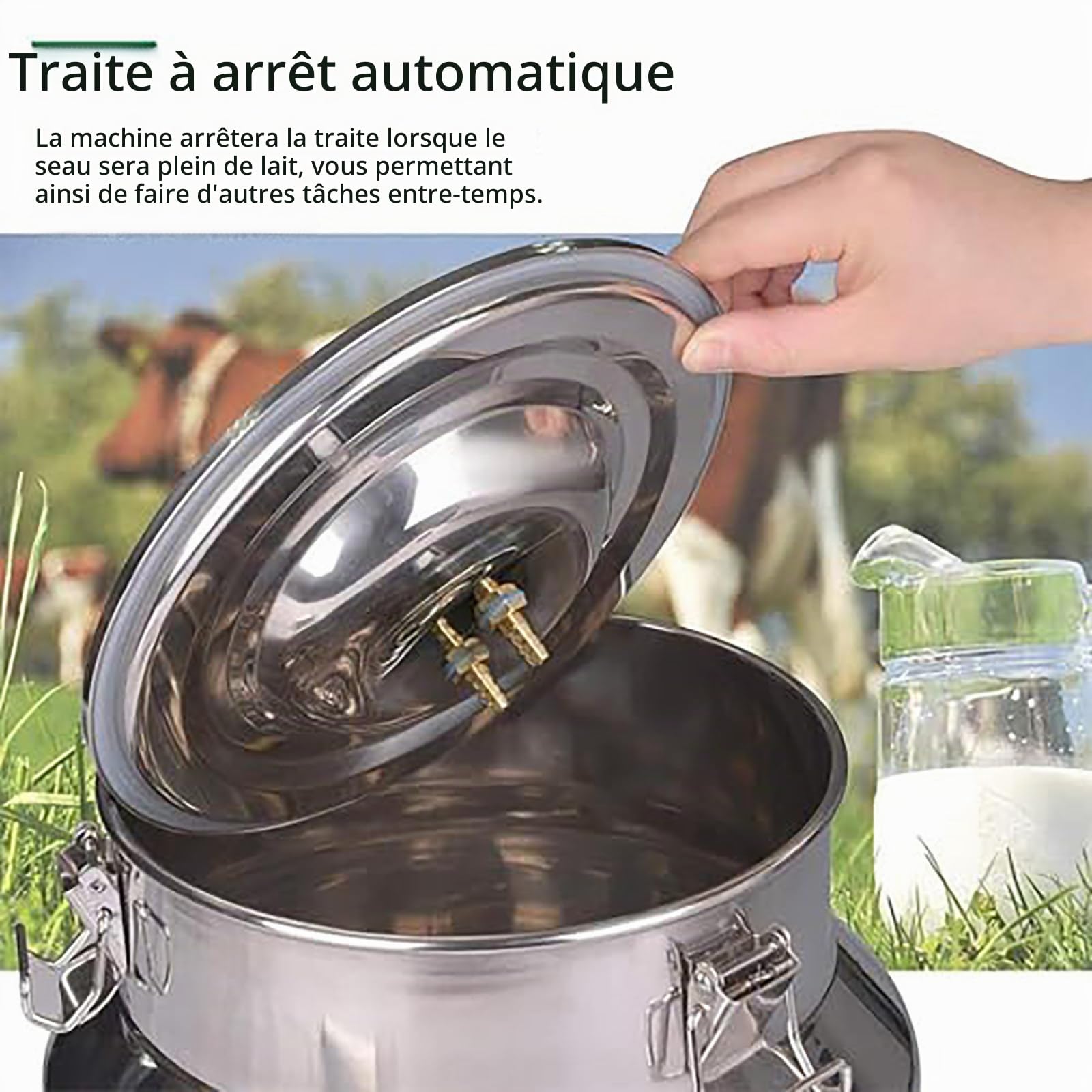 Machine à Traire éLectrique pour Vaches, Trayeuse à Pompe à Vide à Pulsation 3L/5L/10L/14L, ArrêT Automatique Lorsque Le Lait Est Plein, Traite Confortable, pour Famille, Petite Ferme,10L