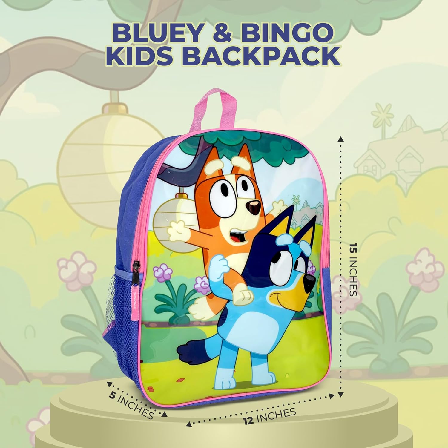 AI ACCESSORY INNOVATIONS Bluey & Bingo Kids Backpack, Elementary School Girls Book Bag with Padded Straps, Purple - Image 3